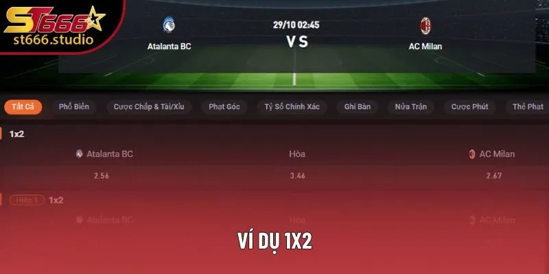 Ví dụ 1X2 ở trận đấu giữa Atalanta vs AC Milan Ví dụ 1X2 ở trận đấu giữa Atalanta vs AC Milan